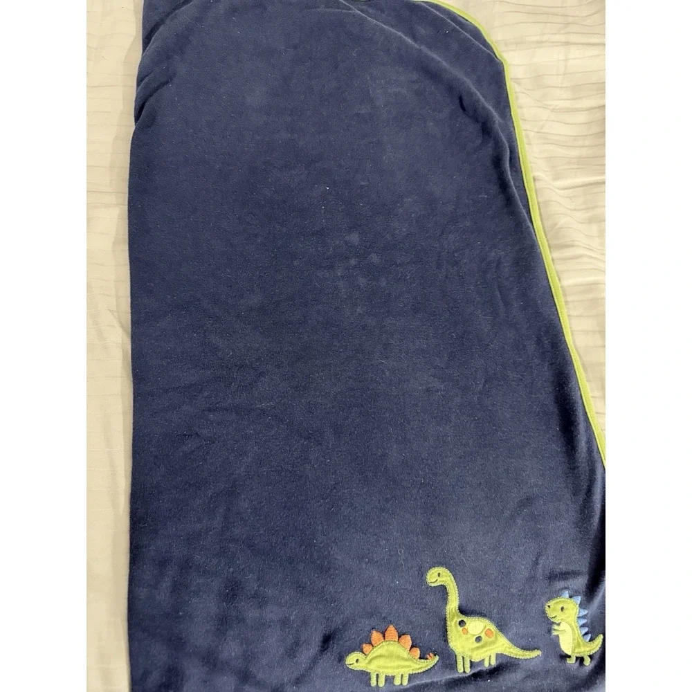 Gymboree‎ 3 Dinosaurs navy Blue Green Trim Baby Blanket Reversible 2011 Lovey